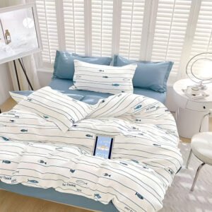 Спално бельо "Весели рибки" - 100 % ПАМУК от 6 части за спалня – С ЛАСТИК