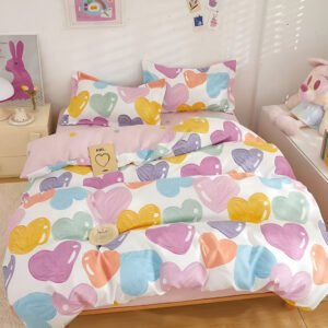Спално бельо "Цветни сърца" - 100 % ПАМУК за единично/приста
